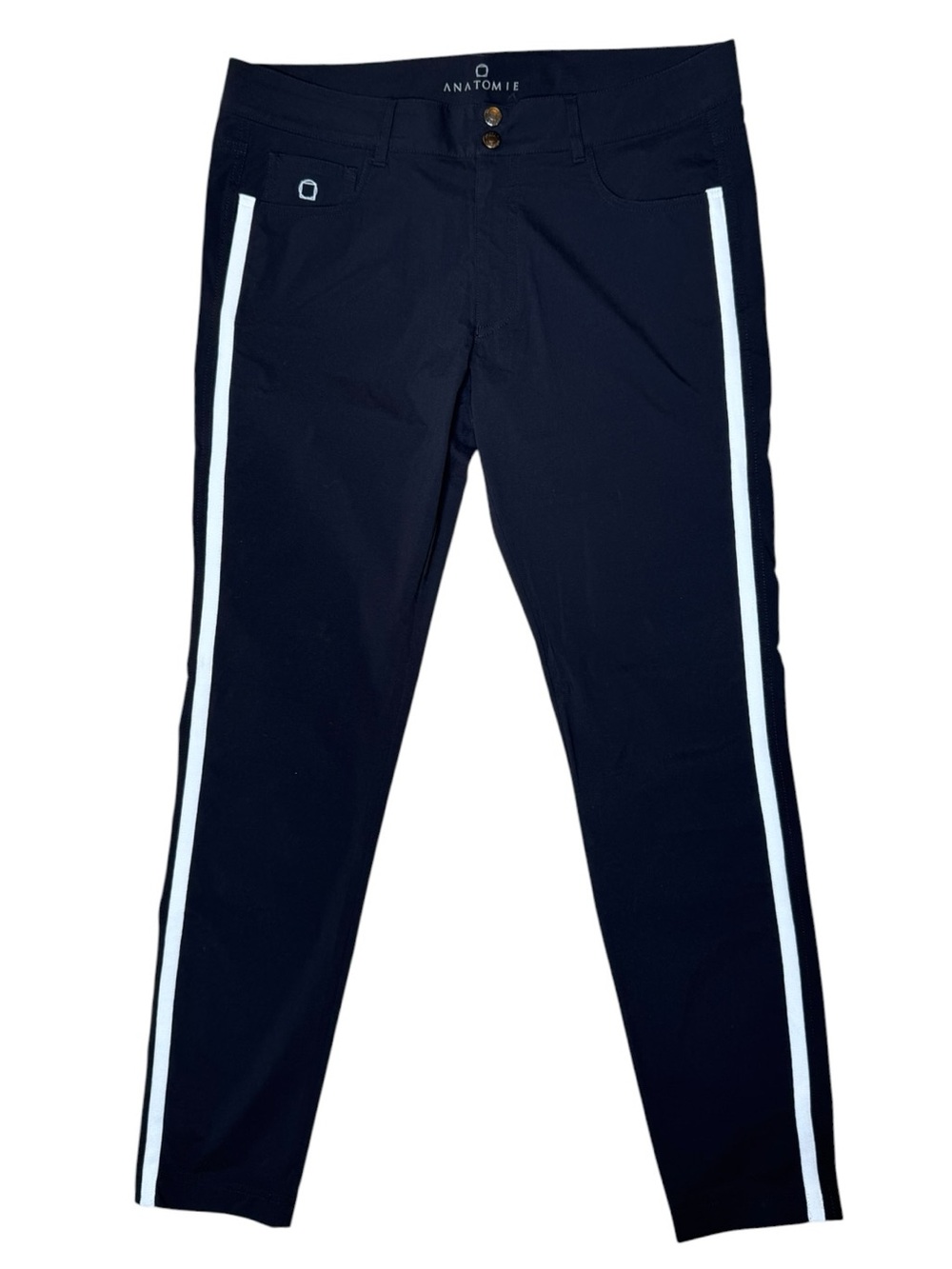 Anatomie Luisa Stripe Pants L Black White Travel Lightweight Stretch